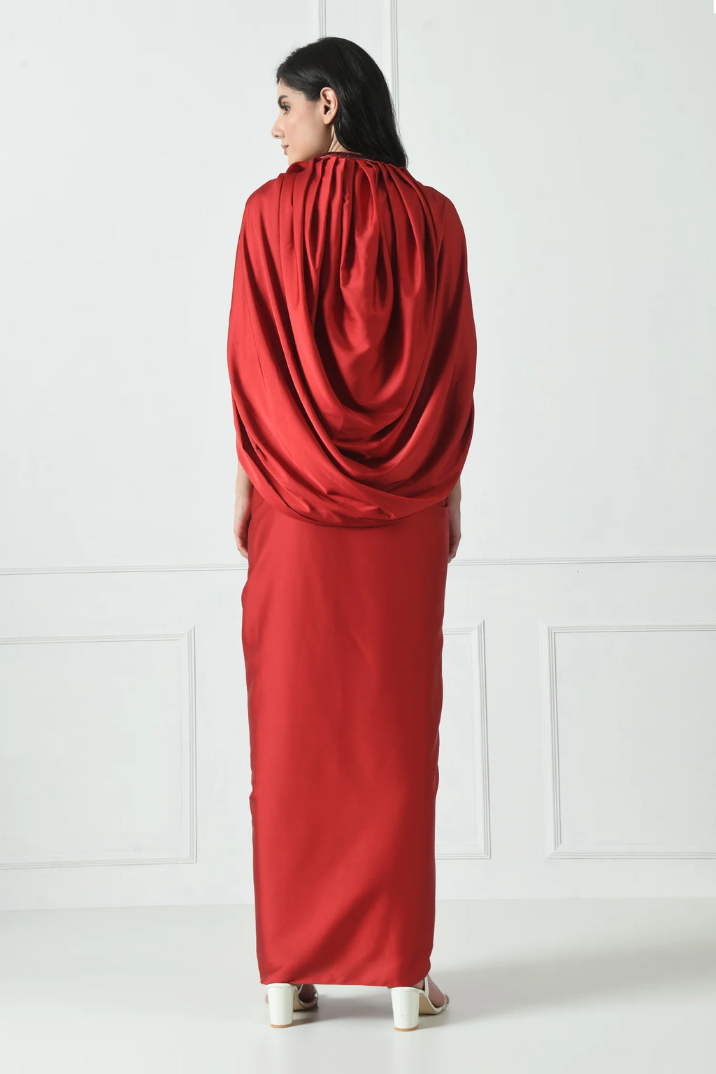 Red Indo-Western Skirt Dress With Cape for Women
