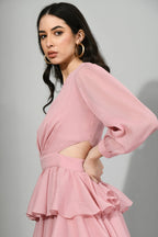 Chic Ruffle Dress with Side Waist Cuts for Glamour