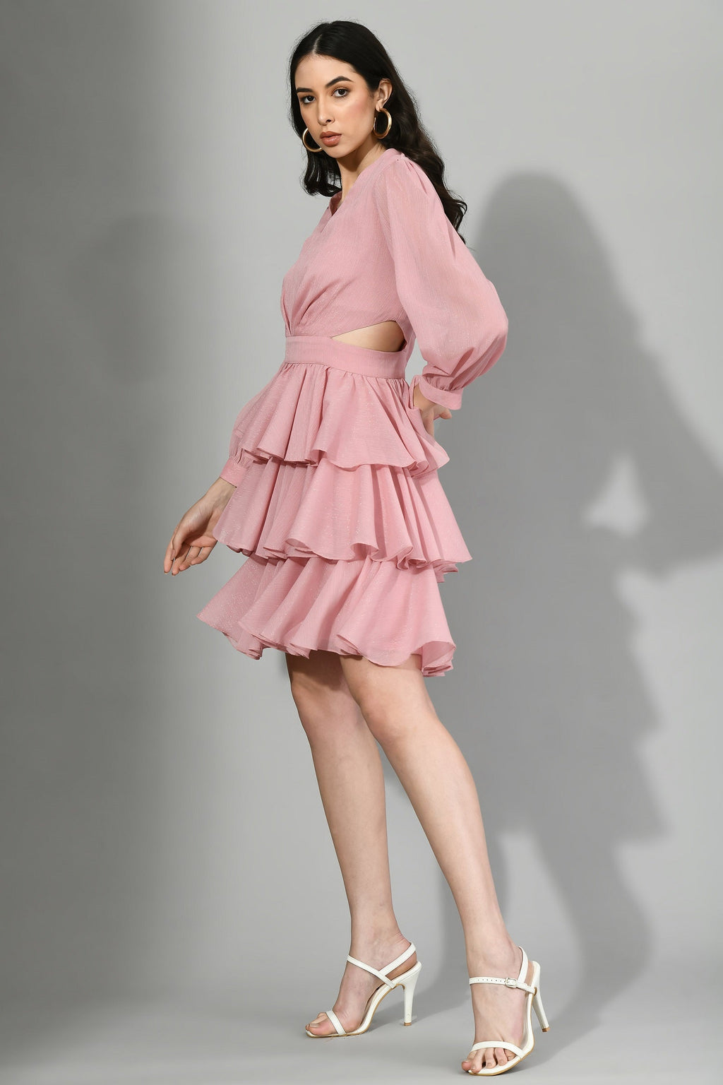 Chic Ruffle Dress with Side Waist Cuts for Glamour