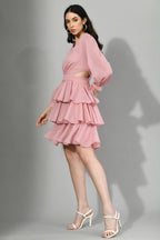 Chic Ruffle Dress with Side Waist Cuts for Glamour