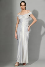 Sioux Sliver Metallic Lyrca Off Shoulder Cocktail Gown