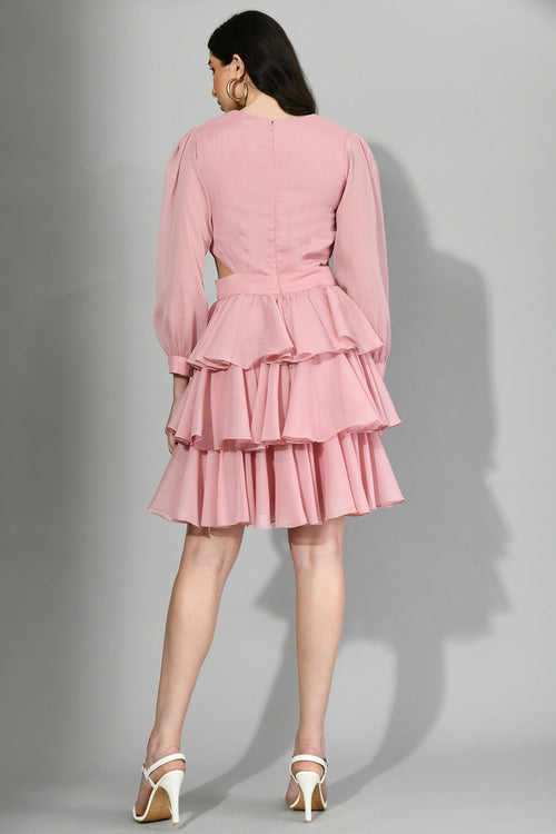 Chic Ruffle Dress with Side Waist Cuts for Glamour