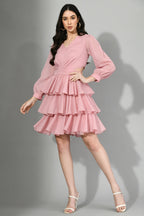 Chic Ruffle Dress with Side Waist Cuts for Glamour