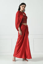 Red Indo-Western Skirt Dress With Cape for Women
