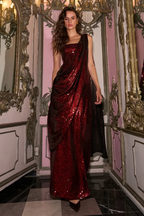 Sequin Sari Drape Gown Ruby Red