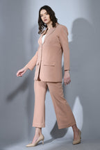 Canary Beige  - Crepe 2 Piece Corset Blazer Set For Women
