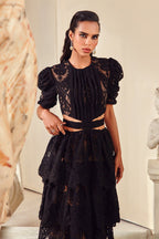 Black Textured Cut Out Midi Dress