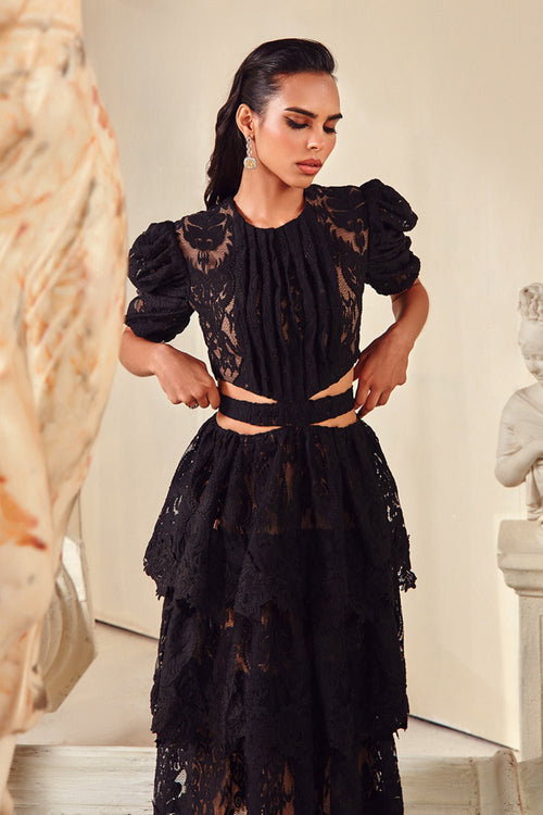 Black Textured Cut Out Midi Dress
