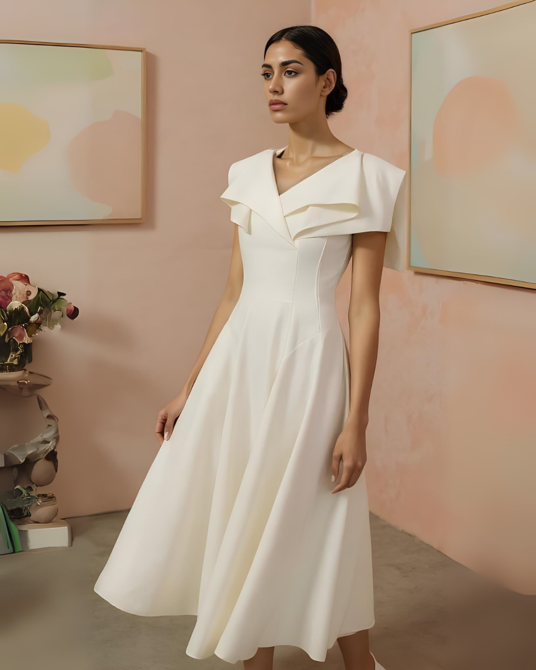 Origami Collar Midi (Ivory)