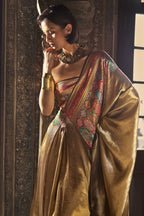One-Shoulder Benares Weave Gown
