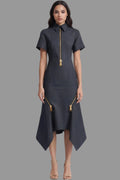 Reverse-Zip Grey Midi