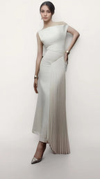 Ivory Pleated Drape Dress