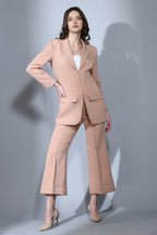 Canary Beige  - Crepe 2 Piece Corset Blazer Set For Women