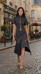 Reverse-Zip Grey Midi