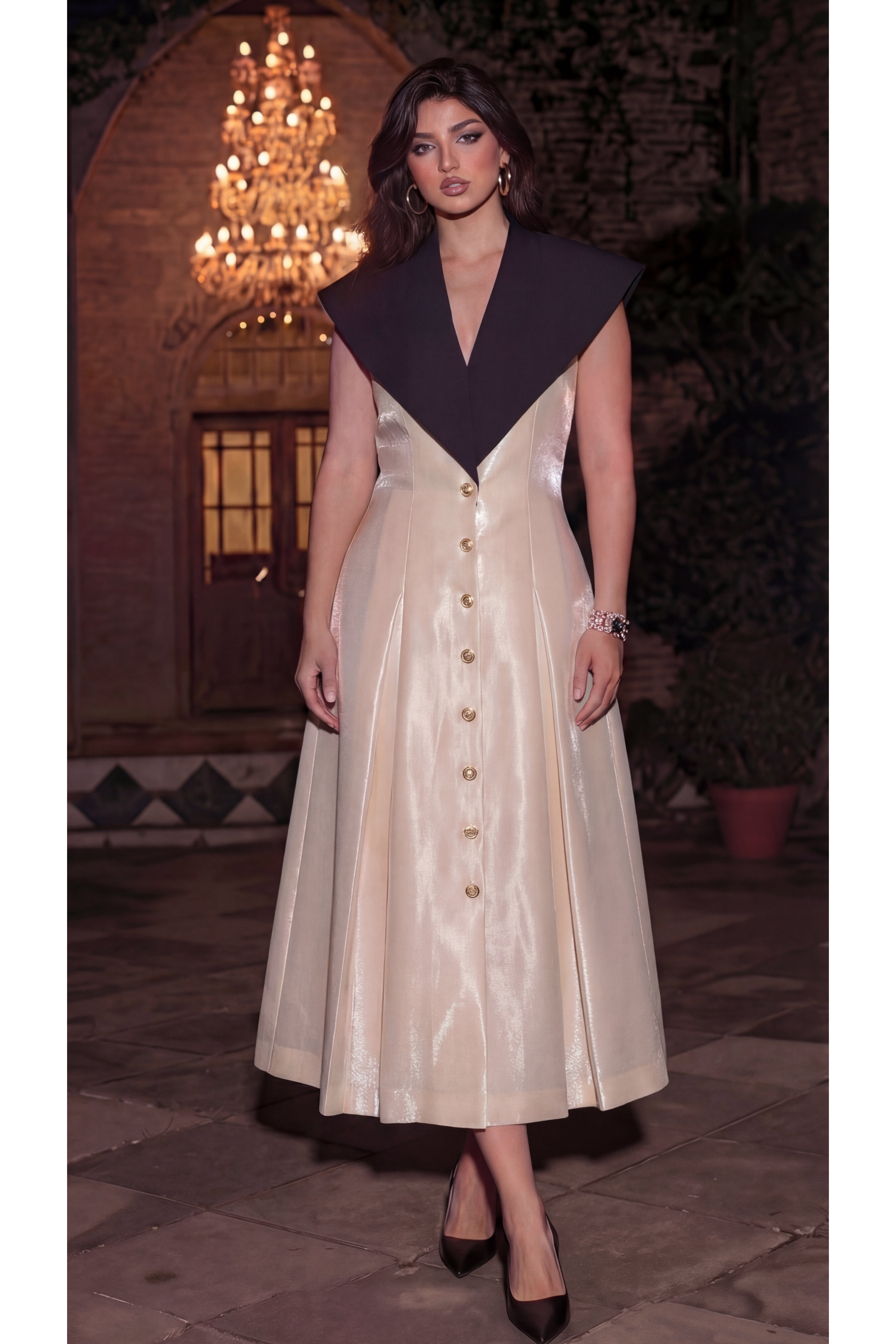 Noir Collar Champagne Dress