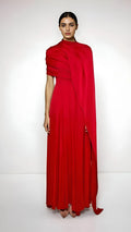 Scarlet Cape Pleat Gown