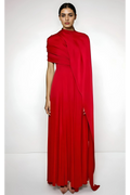 Scarlet Cape Pleat Gown