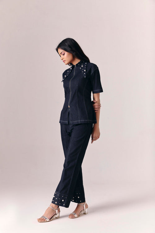 Etoile Corset Jacket With Noir Flare Pants