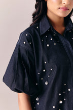 Midnight Pearl Shirt with Noir Flare Pants