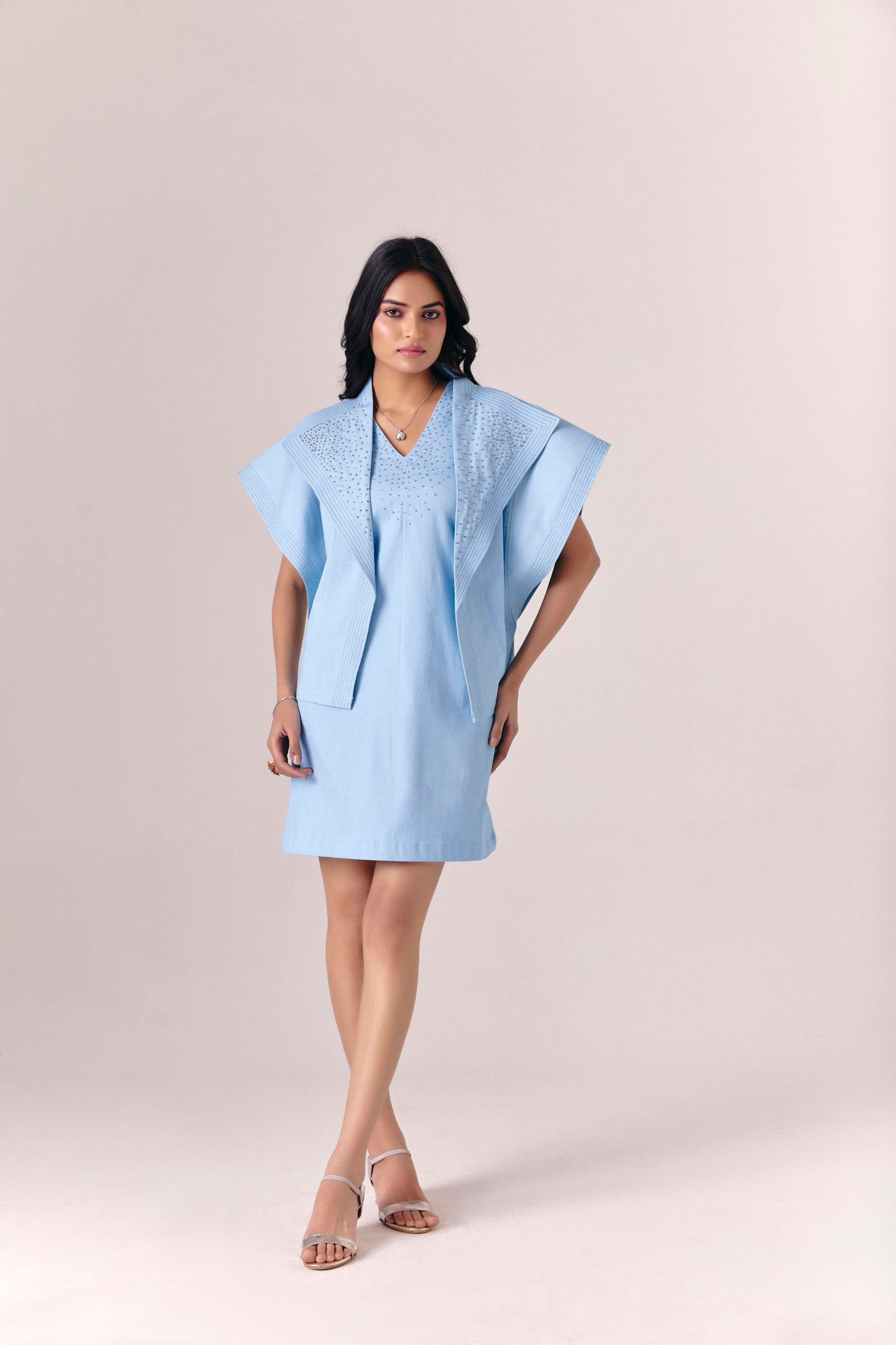 Blue Crest Jacket With Day Blue Dress