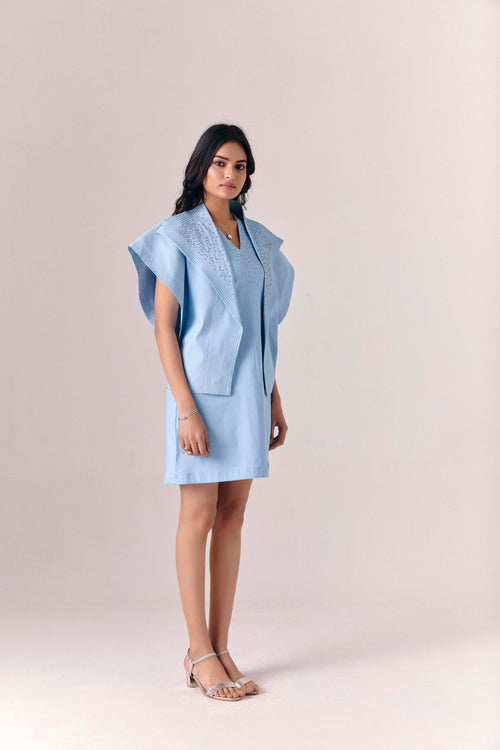 Blue Crest Jacket With Day Blue Dress