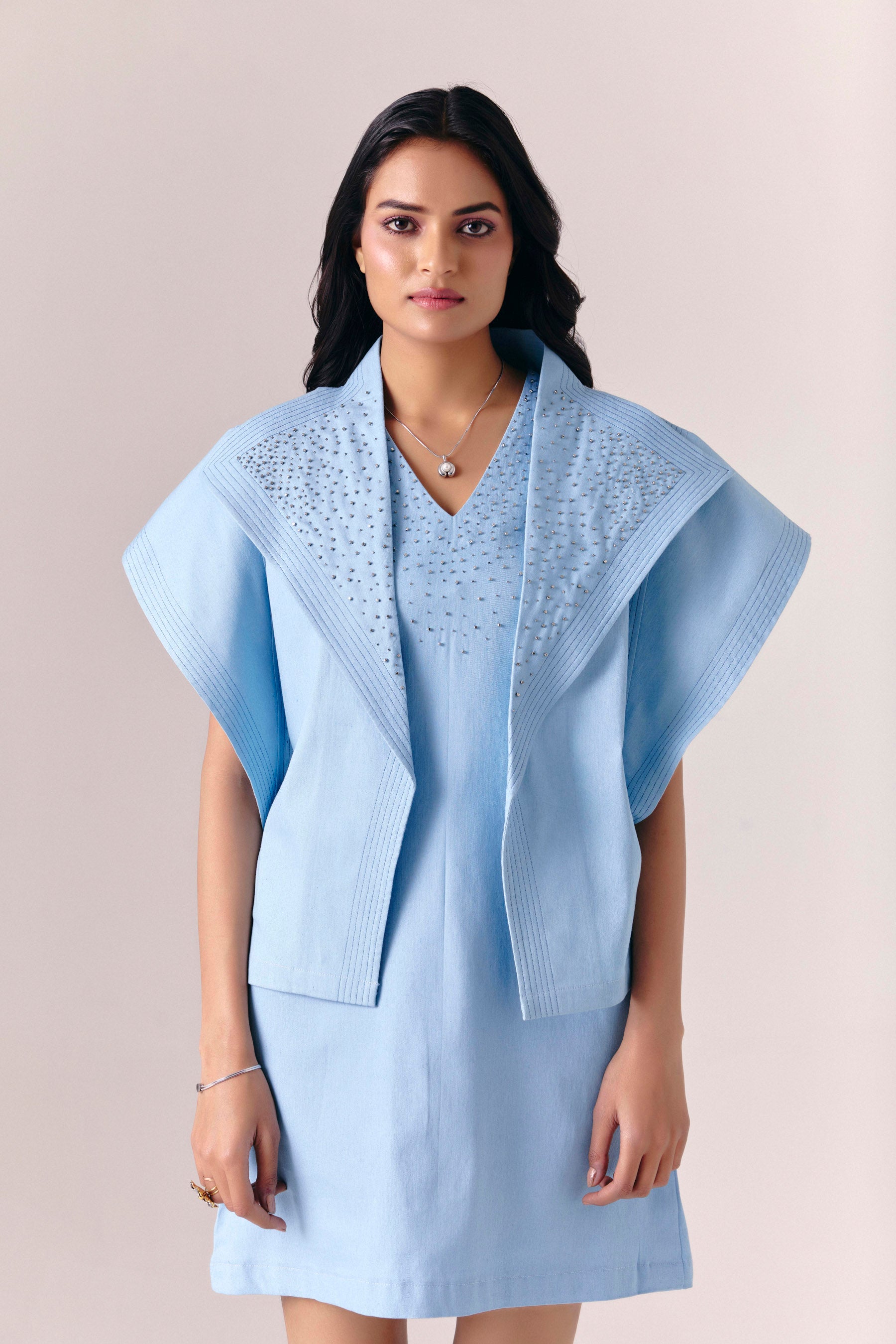 Blue Crest Jacket With Day Blue Dress