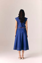 Gilded Denim Top With Flow Denim Skirt