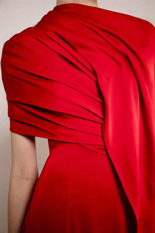 Scarlet Cape Pleat Gown