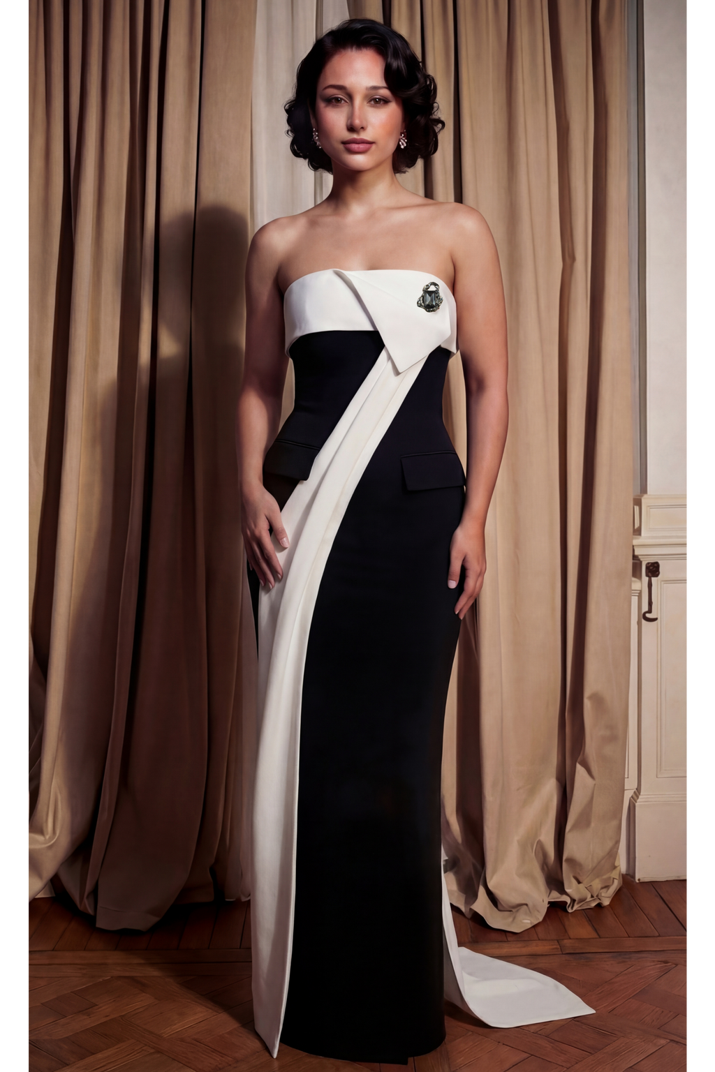 Ivory Drape Column Gown