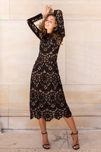 Noir And Beige Lace Midi Dress