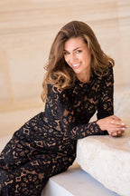 Noir And Beige Lace Midi Dress