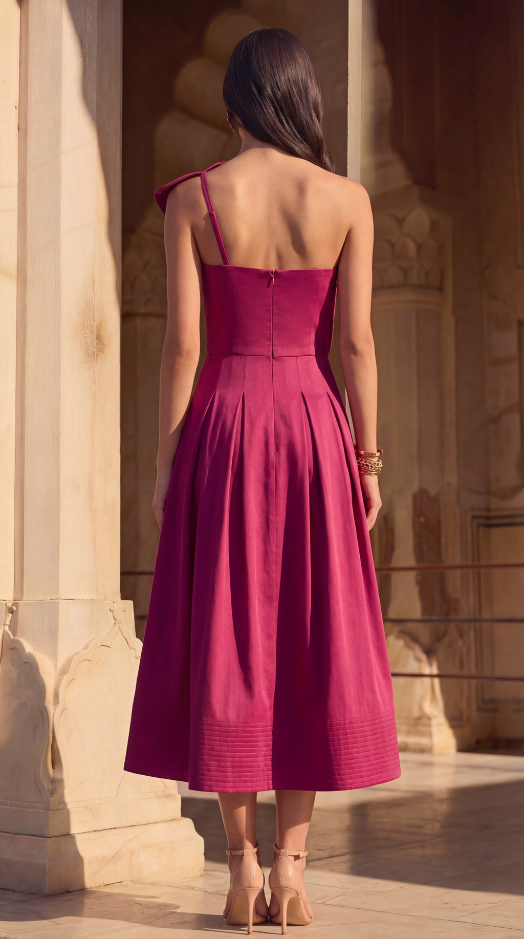 One Shoulder Petal Midi