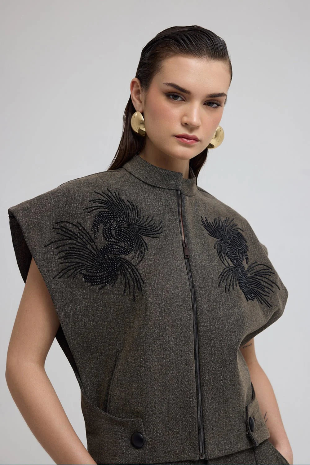 Porto Denim Embroidered Shaket Set