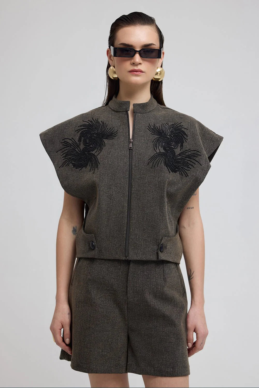 Porto Denim Embroidered Shaket Set