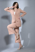 Canary Beige  - Crepe 2 Piece Corset Blazer Set For Women