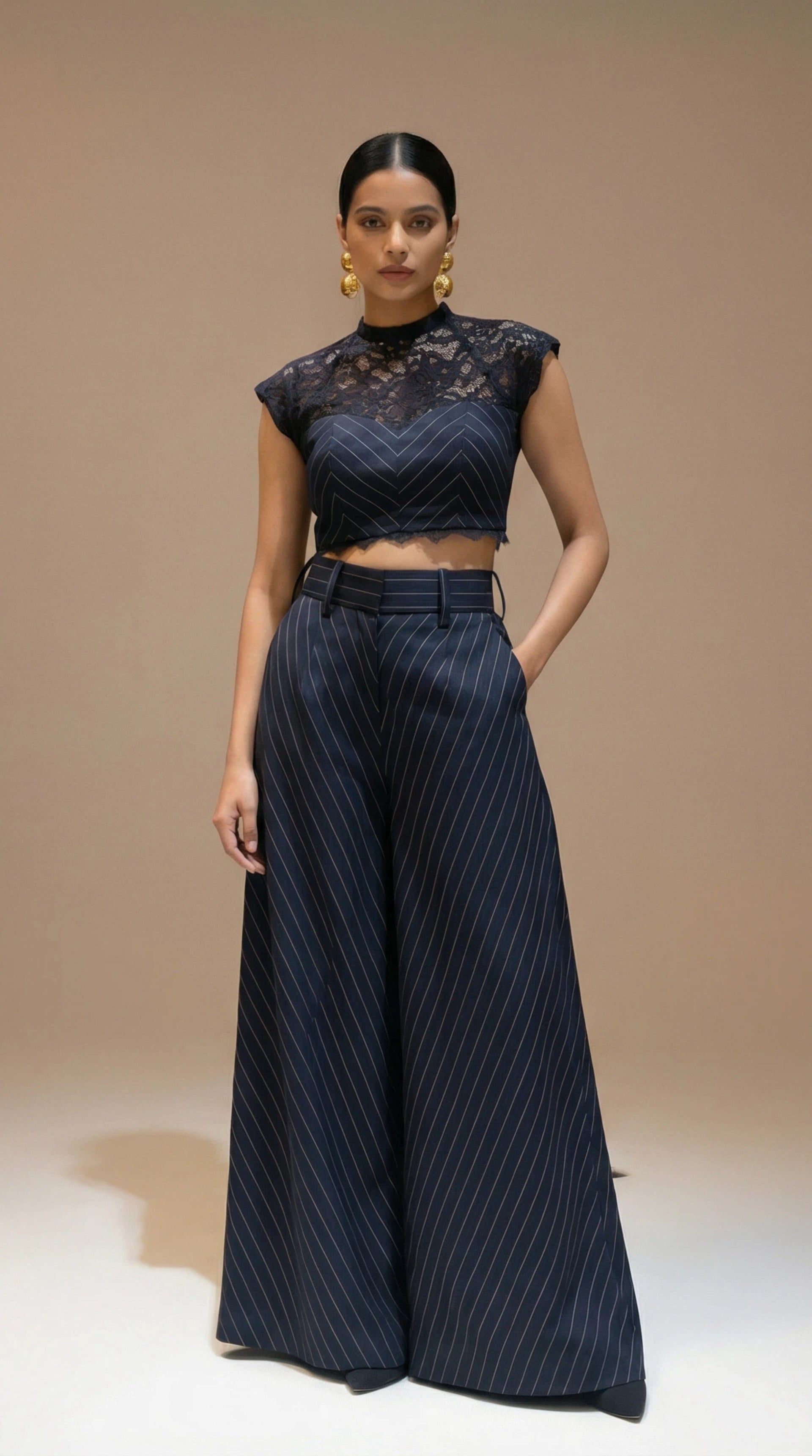 Midnight Pinstripe Lace Co-ord Set