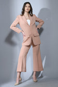 Canary Beige  - Crepe 2 Piece Corset Blazer Set For Women