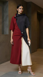 Colorblock Draped Midi