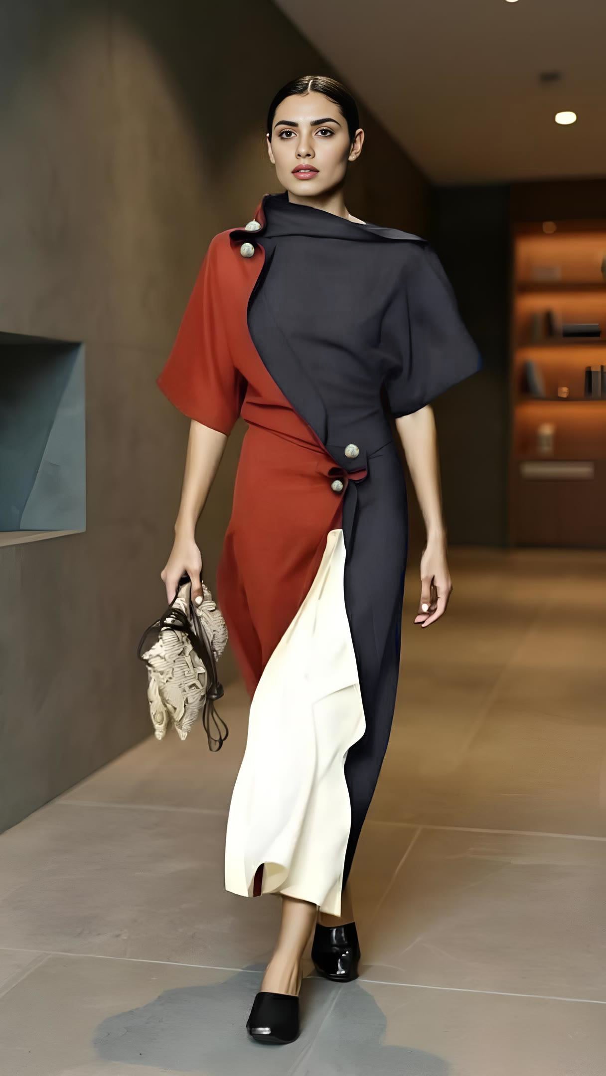 Colorblock Draped Midi