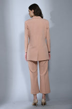 Canary Beige  - Crepe 2 Piece Corset Blazer Set For Women