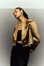 RIPPLE GOLD JACKET WITH BLACK SKIRT SET