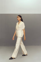 WHITE CREPE LINEN CORD SET