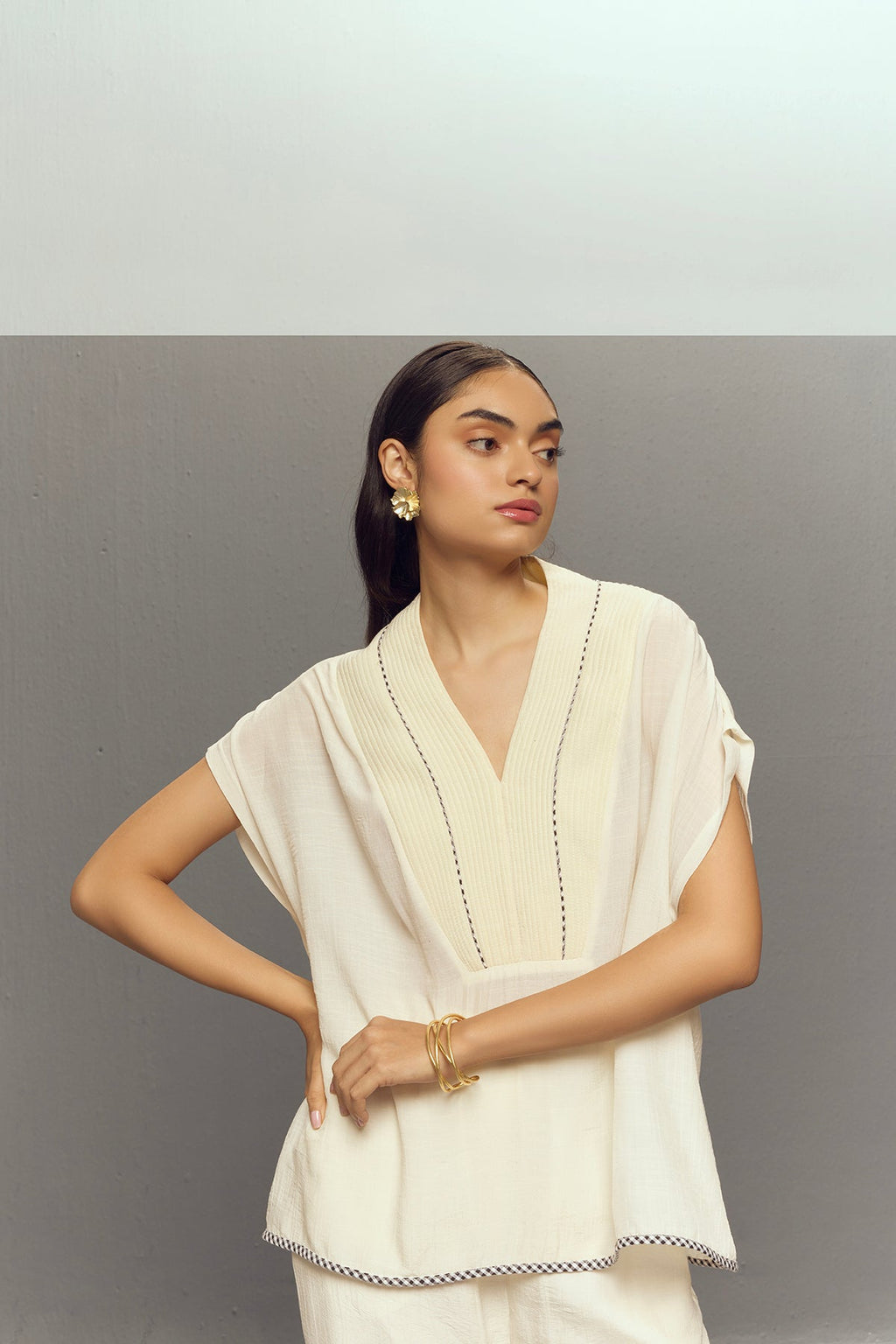 WHITE CREPE LINEN CORD SET