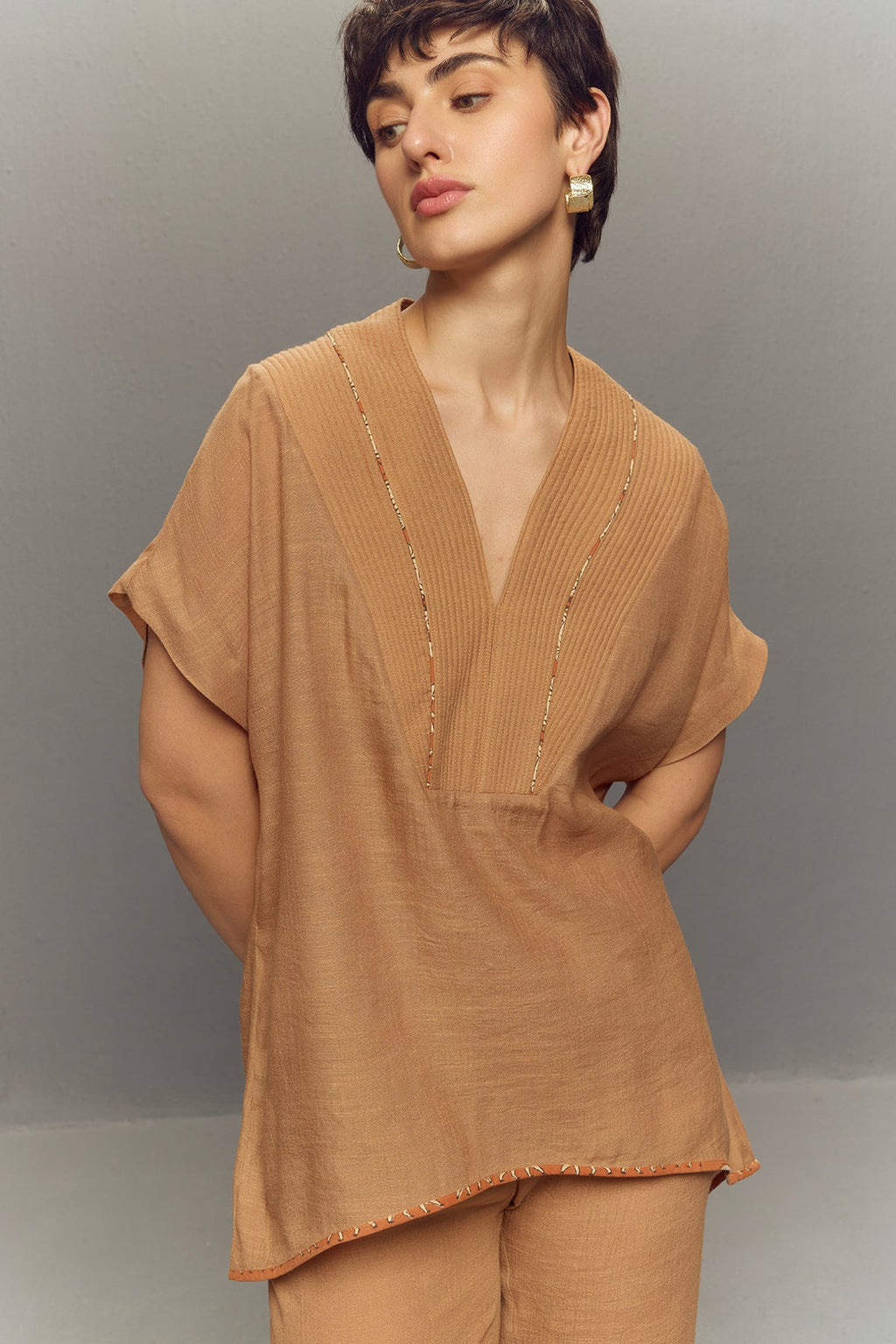 BEIGE CREPE LINEN CORD SET