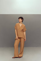 BEIGE CREPE LINEN CORD SET