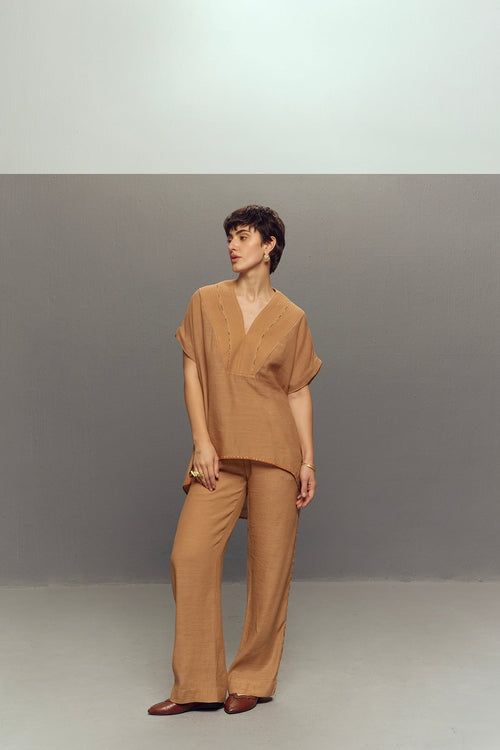 BEIGE CREPE LINEN CORD SET
