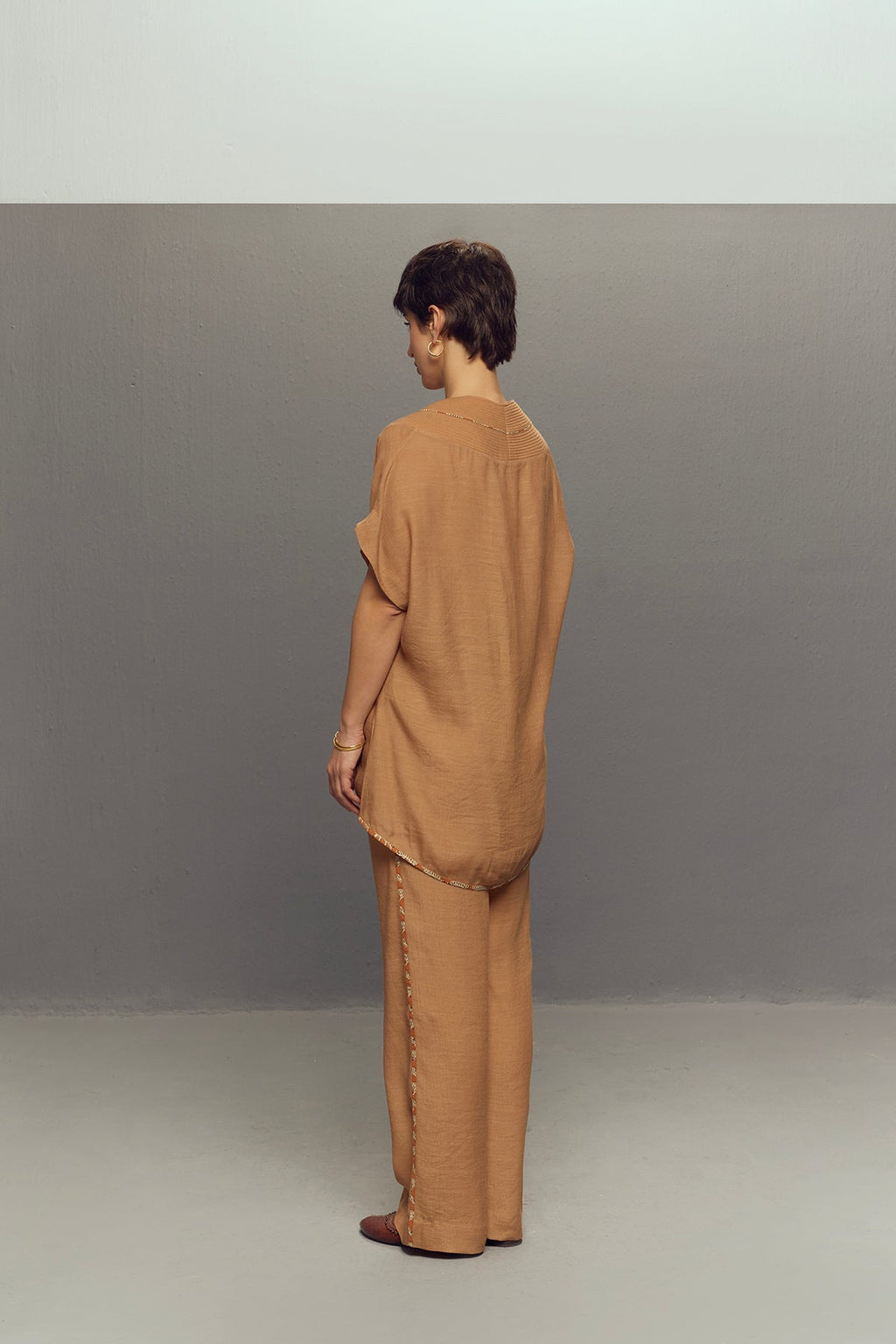 BEIGE CREPE LINEN CORD SET