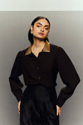 CLASSIC BLACK TOP WITH GOLD COLLAR & PANTS
