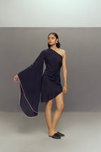 BLACK CREPE LINEN BUTTERFLY DRESS